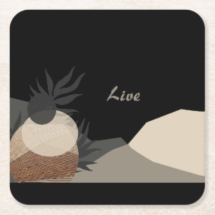 Minimalist Earth Tones Boho "Live" Square Paper Coaster