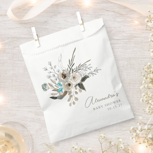 Minimalist Earthy Blue Botanical Baby Shower Favour Bag (Clipped)