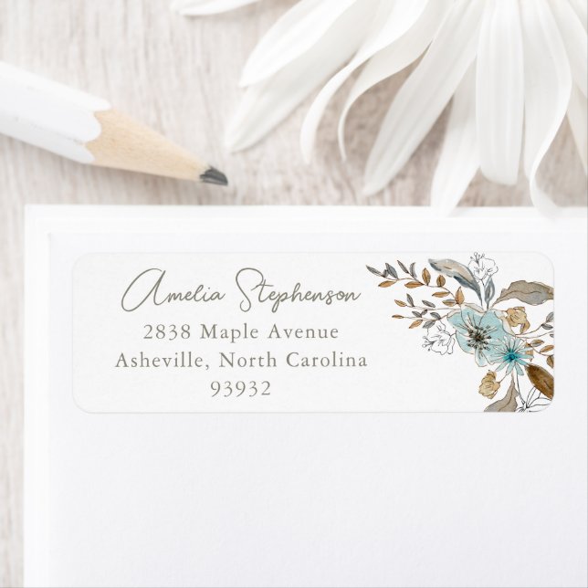 Minimalist Earthy Blue Botanical Return Address Label (Insitu)