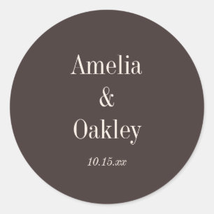 Minimalist Earthy Brown Elegant Wedding Custom Classic Round Sticker