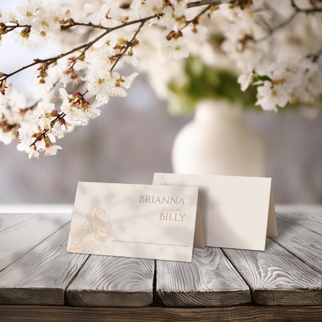 Minimalist Earthy Floral Folded Wedding Place Card (Creator Uploaded)