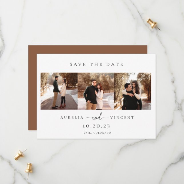 Minimalist Earthy Rust Wedding Photo Save The Date (Front/Back In Situ)
