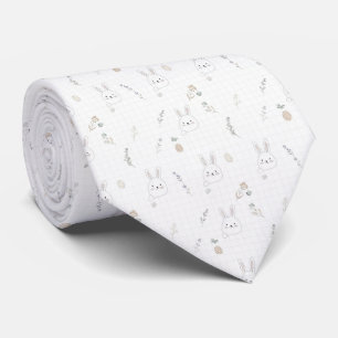 Minimalist Easter Bunny Pink Beige Grid Doodle Tie