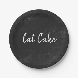 Minimalist Eat Cake Black Grey Blackboard Paper Plate