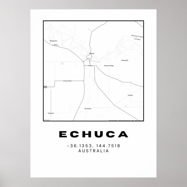 Minimalist Echuca Map with Coordinates | Black and Poster (Front)