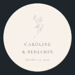 Minimalist Ecru Floral Line Art Wedding Custom Classic Round Sticker<br><div class="desc">Minimalist Ecru Floral Line Art Elegant Wedding Custom Classic Round Sticker</div>