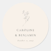 Minimalist Ecru Floral Line Art Wedding Custom