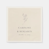 Minimalist Ecru Floral Line Art Wedding Custom