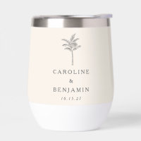 Minimalist Ecru Palm Tree Line Art Custom Wedding
