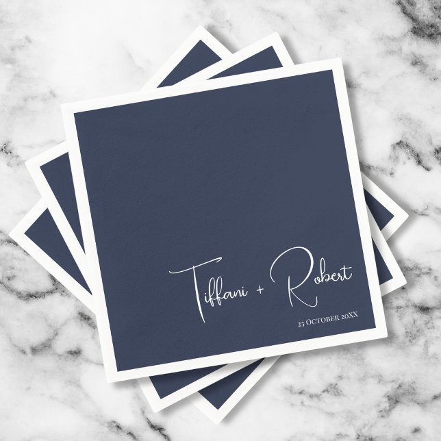 Minimalist Editable Colour Navy Blue Wedding  Napkin (Creator Uploaded)