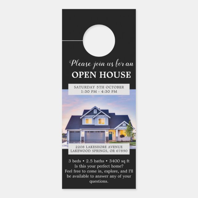 Minimalist & Editable Real Estate Open House Door Door Hanger (Front)