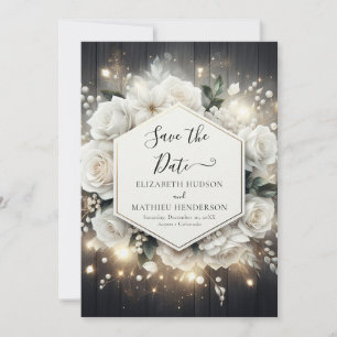 Minimalist Editable White Roses Wedding Save The Date
