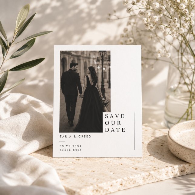 Minimalist Editorial Save The Date Card. (Creator Uploaded)