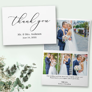 Minimalist Elegance Calligraphy 4 Photo Folded Thank You Card