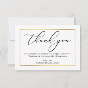 Minimalist Elegance Calligraphy Wedding Gold Frame Thank You Card