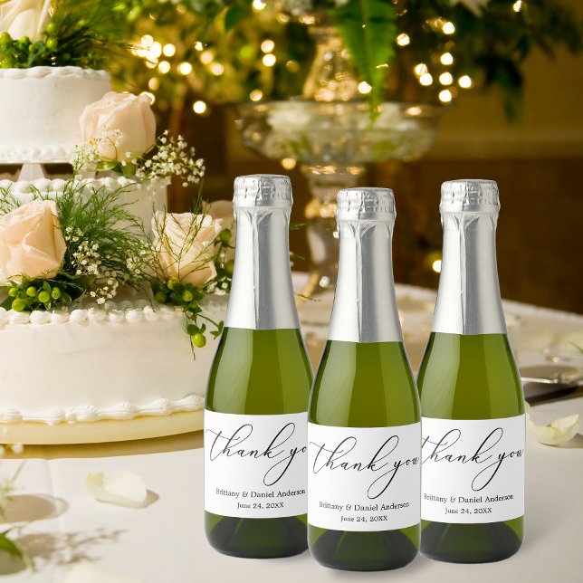 Minimalist Elegance Calligraphy Wedding Mini Sparkling Wine Label (Customize to change your personalized text size or text style.)