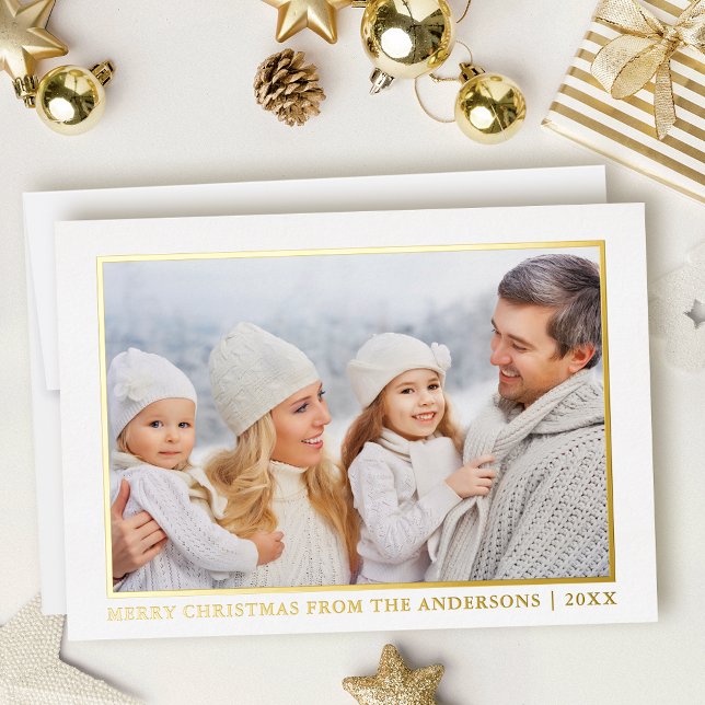 Minimalist Elegance Merry Christmas Photo Gold Foil Holiday Card (Gold Foil Photo Christmas Card)