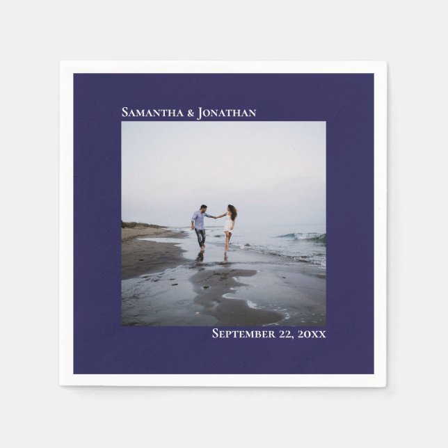 Minimalist Elegance Modern Navy Blue Wedding Photo Napkin (Front)