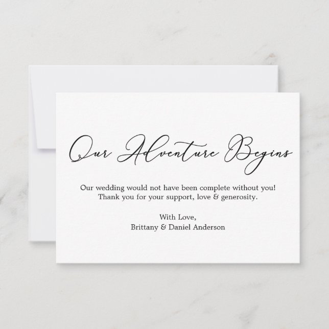 Minimalist Elegance Our Adventure Calligraphy Thank You Card (Front)