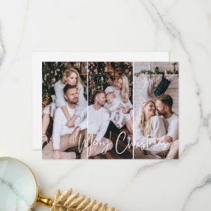 Minimalist Elegant 3 Photo Merry Christmas Thank You Card