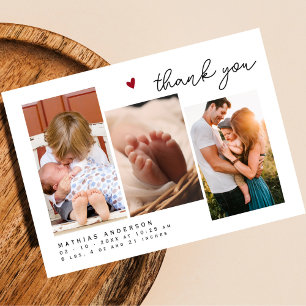 Minimalist Elegant 3 Photo Thank You Baby Shower Card