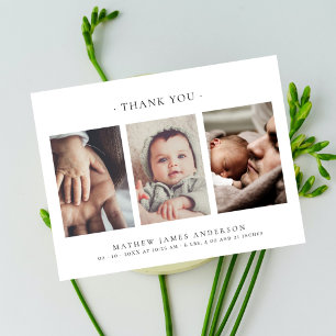 Minimalist Elegant 3 Photos Thank You Baby Postcard