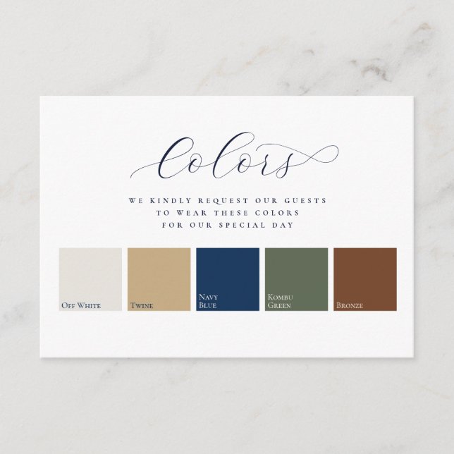 Minimalist Elegant 5 Colours Wedding Attire  Enclosure Card (Front)