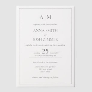 Minimalist Elegant B&W Classic Wedding  Vellum Invitations