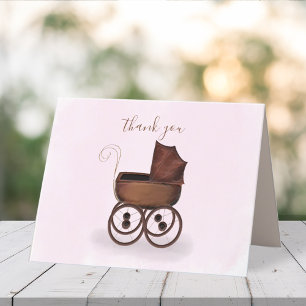 Minimalist Elegant Baby Thank You Carriage Pink