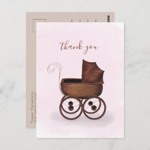 Minimalist Elegant Baby Thank You Carriage Pink Postcard