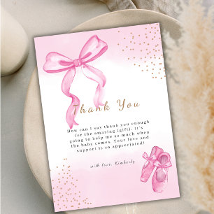 Minimalist Elegant Ballerina Shoes Bow Baby Shower Thank You Card