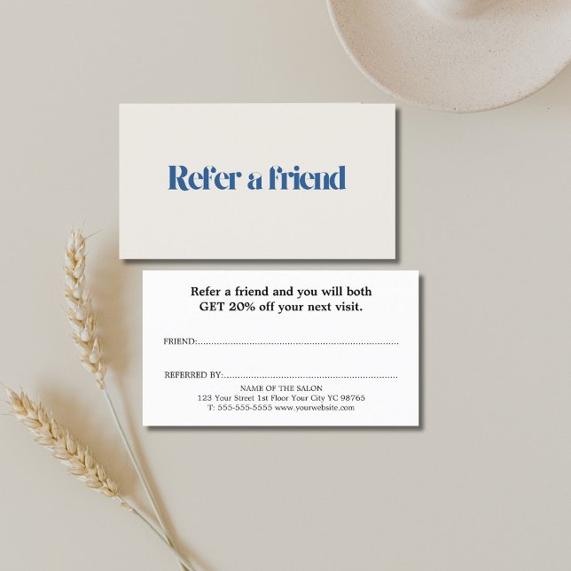 Minimalist Elegant Beige Blue Salon Referral Card (Creator Uploaded)