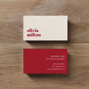 Minimalist Elegant Beige Red Consultant Business Card