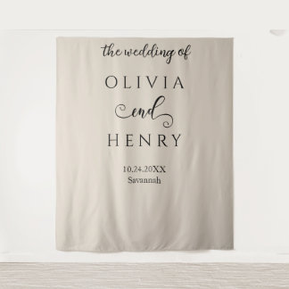 Minimalist Elegant  Beige Wedding Banner Tapestry