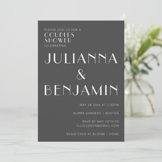 Minimalist Elegant Black and White Couples Shower  Invitation (Standing Front)