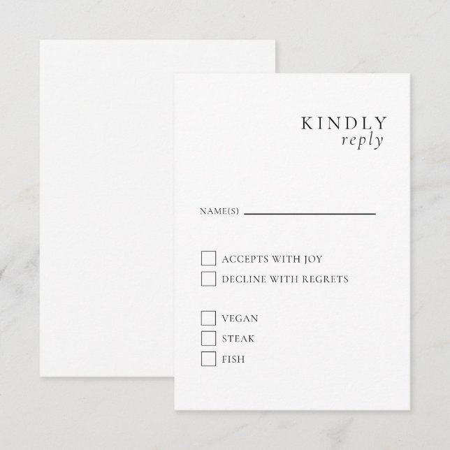 Minimalist Elegant Black and White RSVP card (Front/Back)