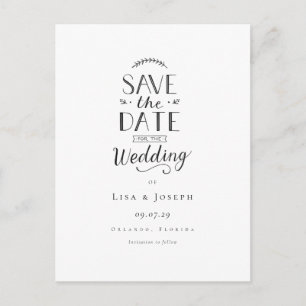 Minimalist Elegant Black and White Save the Date Postcard