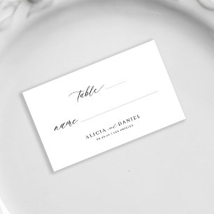 Minimalist elegant black and white wedding place card