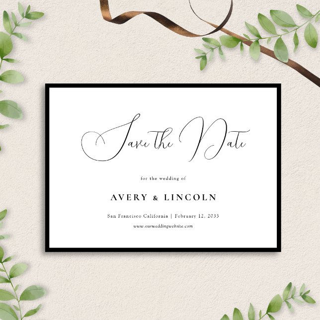 Minimalist Elegant Black Border Script Wedding Save The Date (Creator Uploaded)