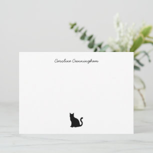 Minimalist Elegant Black Cat Flat Note Card
