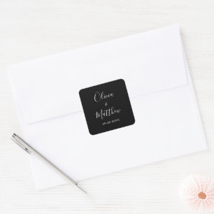 Minimalist Elegant Black Classic Wedding Square Sticker