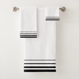 Minimalist Elegant Black Decorative Lines on White Bath Towel Set
