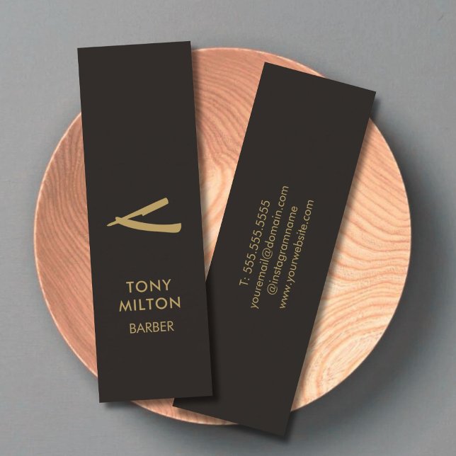 Minimalist Elegant Black Faux Gold Barber Mini Business Card (Creator Uploaded)