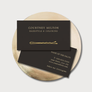 Minimalist Elegant Black Faux Gold Hair Stylist Business Card