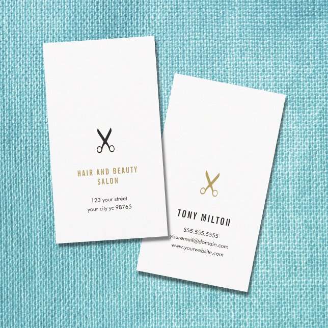Minimalist Elegant Black Faux Gold Scissors Hair Business Card (Creator Uploaded)