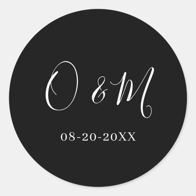 Minimalist Elegant Black Monogram Classic Wedding Round Sticker (Front)