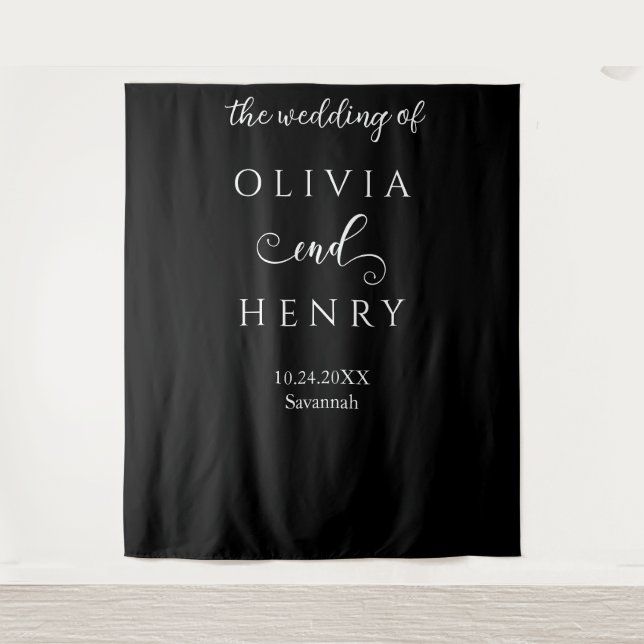 Minimalist Elegant  Black  Wedding Banner Tapestry (Front)