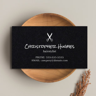 Minimalist Elegant Black Whiite Hairstylist Business Card