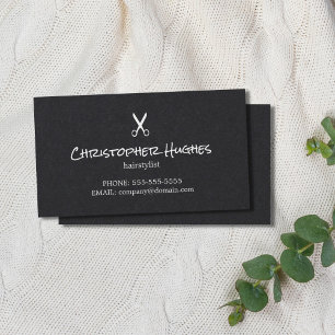 Minimalist Elegant Black Whiite Hairstylist Business Card