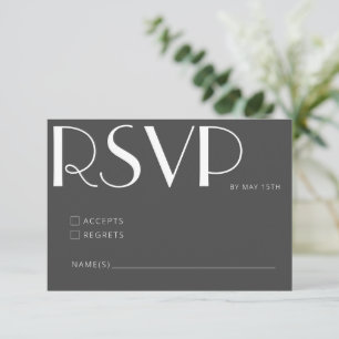 Minimalist Elegant Black White Art Deco Wedding  RSVP Card